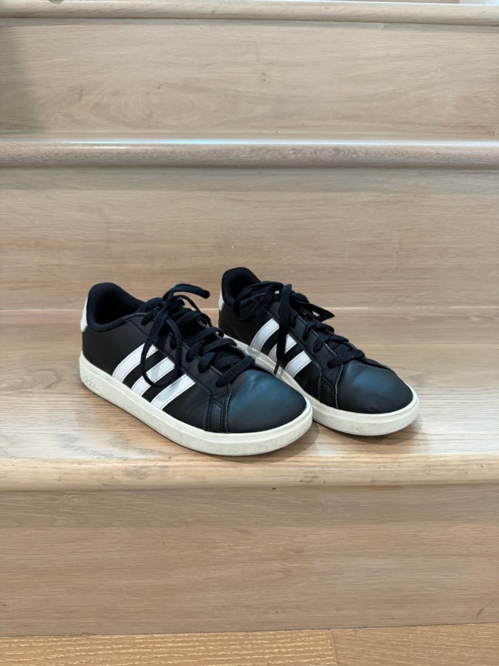 adidas Kids Black Sneakers with White Stripes